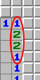 Mönstret 1-2-2-1, exempel 1, markerat